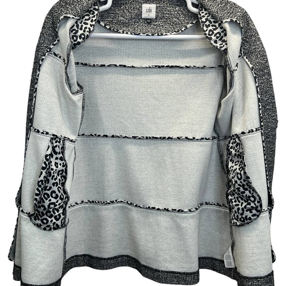 Cabi Topper Jacket M Open Front Tiered Knit Gray Black Office Casual Classic